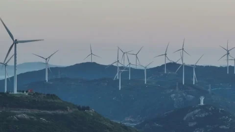 Wind turbines in the mountains Stock Footage 201359709