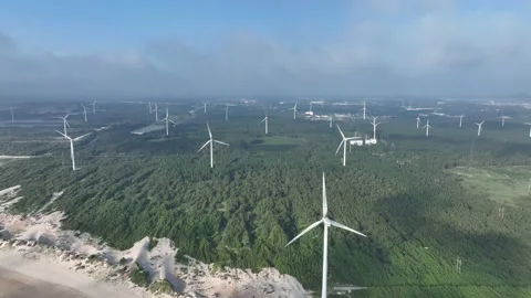 Wind turbines in the mountains Stock Footage 201360437