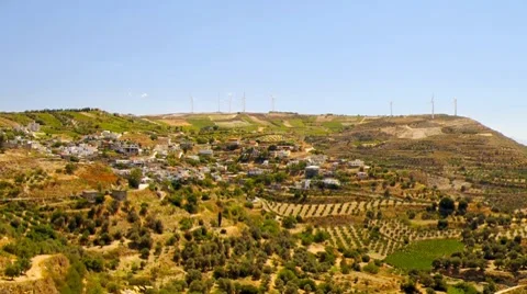 Wind turbines in the mountains, Greece. Stock Footage 7760411