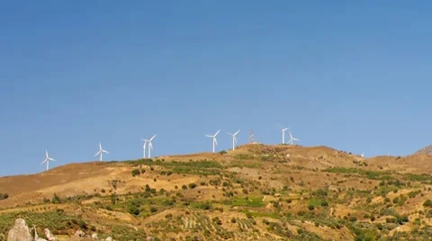 Wind turbines in the mountains, Greece Stock Footage 8765006