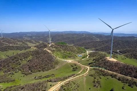Wind turbines in the mountains Stock Photos