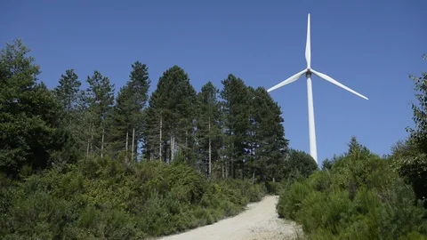 Wind turbines on nature Stock Footage 93438685