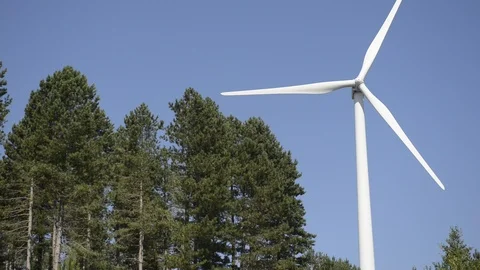 Wind turbines on nature Stock Footage 93438696