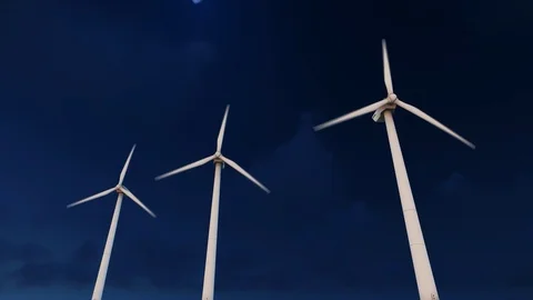 Wind turbines at night Stock Footage 114076591