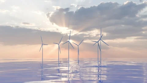 Wind turbines at ocean producing green energy Stock Footage 341032455