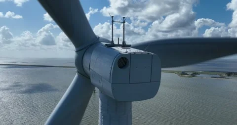 Wind turbines. Offshore wind mill park. Green sustainable energy. Wind farm at Vídeos de archivo 277417683