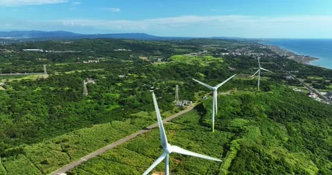 Wind turbines or wind energy converter in Taiwan Video stock 246774953
