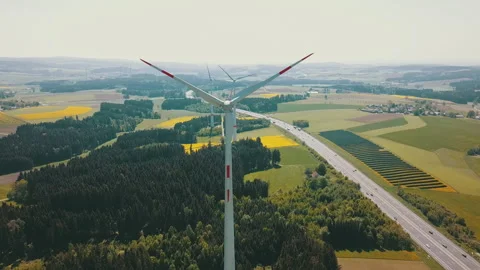 Wind turbines or wind wheels along the highway. Stock Footage 197810106
