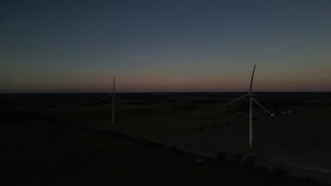 Wind Turbines Orbit At Sunset Stock Footage 139900418