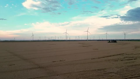 Wind Turbines Over Agricultural Fields in Germany – 4K Aerial Drone Stock Footage 341849424