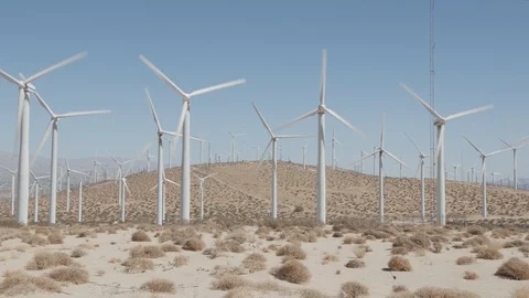 Wind Turbines Pan 4k Windmills Clean Energy Farm Palm Springs California Vidéo 105707366
