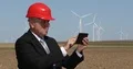 Wind Turbines Power Plant Manager Use Tablet Make Thumbs Up Looking to Camera 4k or 4k+ Resolution