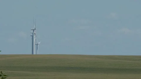 Wind turbines on prairie landscape Stock Footage 53460837