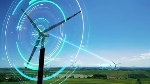 Wind turbines producing clean ecological electricity. Stock Footage 327299179