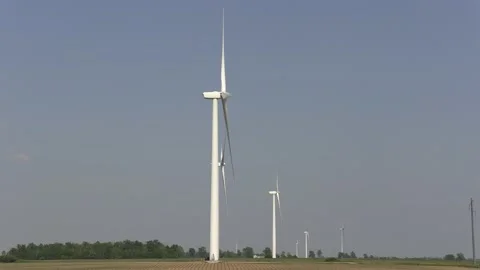 Wind turbines producing clean renewable electricity in Canada Stock Footage 132473818