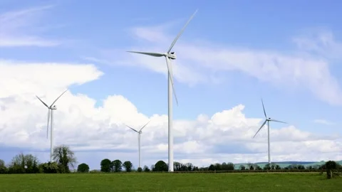 Wind Turbines, Renewable Energy, in an open field Stock Footage 154608801