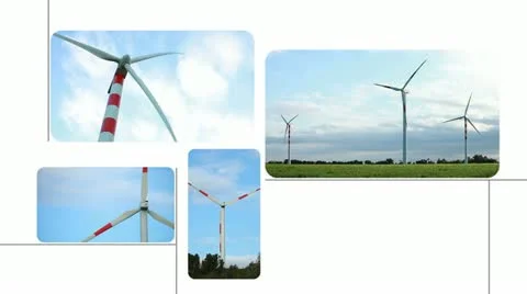 Wind turbines - renewable energy source (composition on white background) Video stock 11332160
