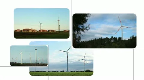 Wind turbines - renewable energy source (composition on white background) Stock Footage 11332479