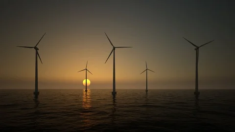 Wind turbines on the rising sun background Stock Footage 100532246