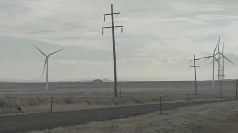 Wind Turbines By the Road Pan Stock Footage 36168398