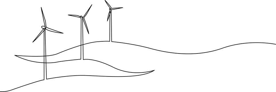 Wind turbines on rolling hills Vector Stock Illustration