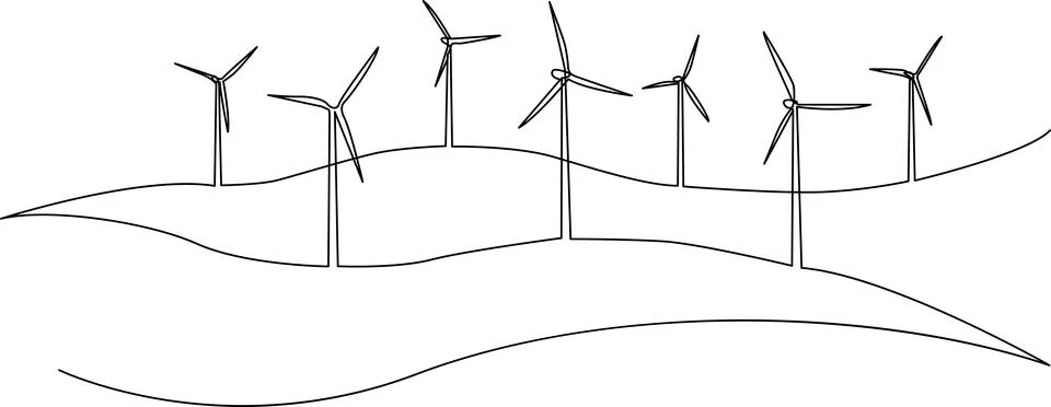 Wind turbines on rolling hills Vector Stock Illustration