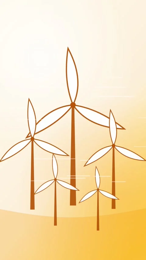 Wind turbines rotating on a field, amber eco vertical 9:16 seamless loop HD Stock Footage 345162507