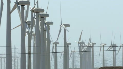 Wind-turbines rotating. Stock Footage 95175297