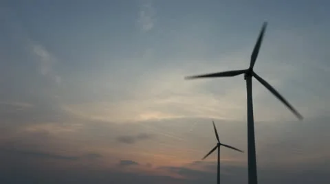 Wind turbines rotating on hill Stock Footage 22149004