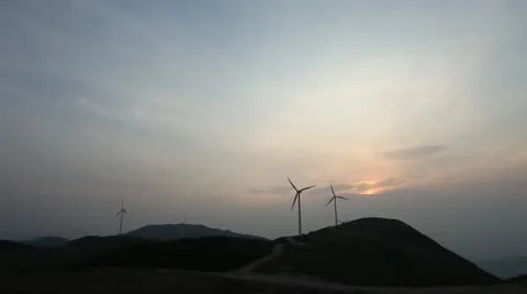 Wind turbines rotating on hill Video stock 22149117