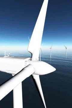 Wind Turbines in the Sea 3D render 05 Stock Illustration