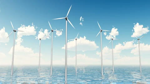 Wind Turbines on the Sea Stock Footage 918189