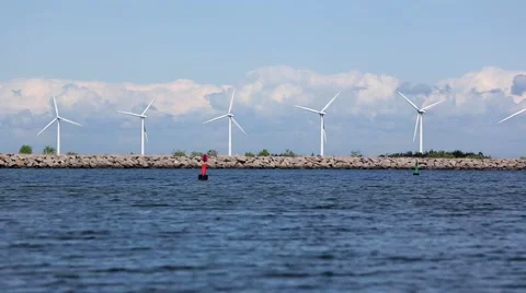 Wind turbines at sea Video stock 50033326