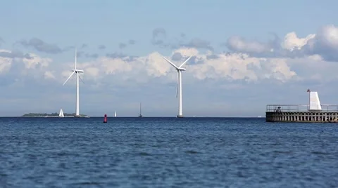Wind turbines at sea Video stock 50033327