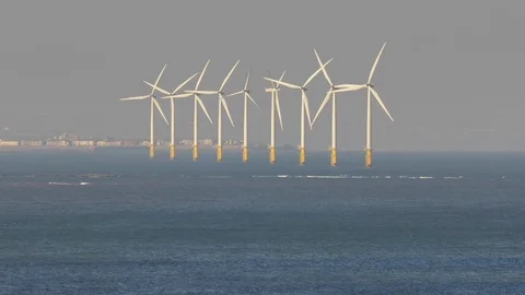 Wind turbines in the sea Stock Footage 99144162