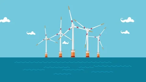 Wind turbines in the sea Stock Footage 187492849