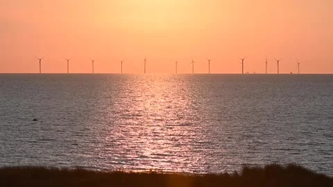 Wind turbines at sea Stock Footage 246195874