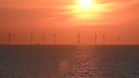 Wind turbines at sea Stock Footage 246195901