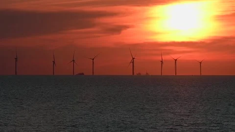 Wind turbines at sea Stock Footage 246195902