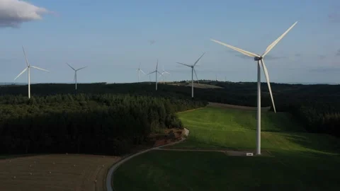 Wind turbines in the setting sun. Stock Footage 144014807