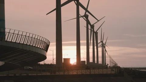 Wind Turbines in silhouette  Stock-Footage 124335901
