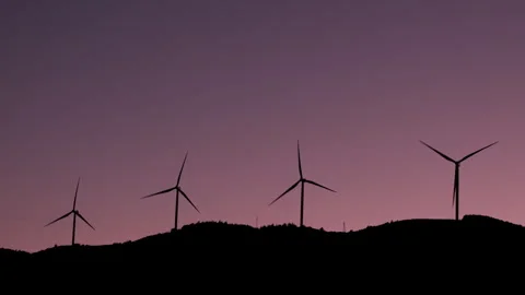 Wind Turbines Silhouetted at Sunset Stock Footage 282927101