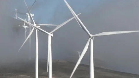 Wind Turbines Spinning Close Up Stock Footage 71150420