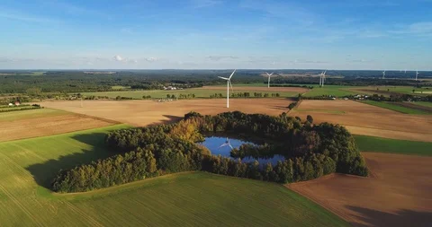 Wind turbines on summer field Stock Footage 95272059