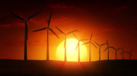 Wind Turbines at sunrise Stock Footage 22778941