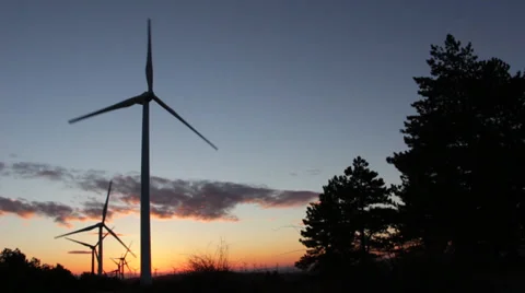 Wind turbines at Sunrise Stock Footage 35525968