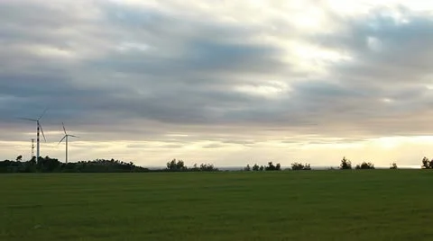 Wind turbines on sunrise - renewable energy source Stock Footage 11331253