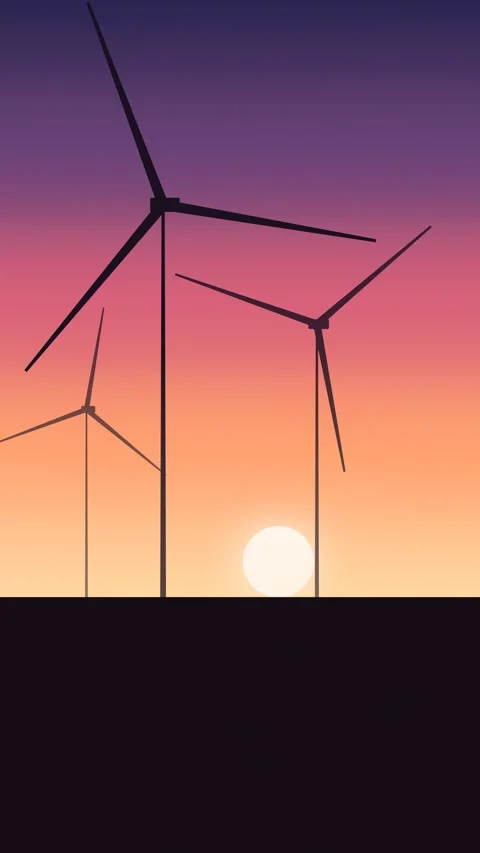 Wind turbines at sunset. 2d animation 库存影片 343728980