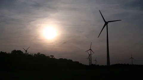 Wind turbines, sunset, Austria Stock-Footage 71084356