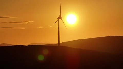 Wind turbines sunset close Stock Footage 273614309